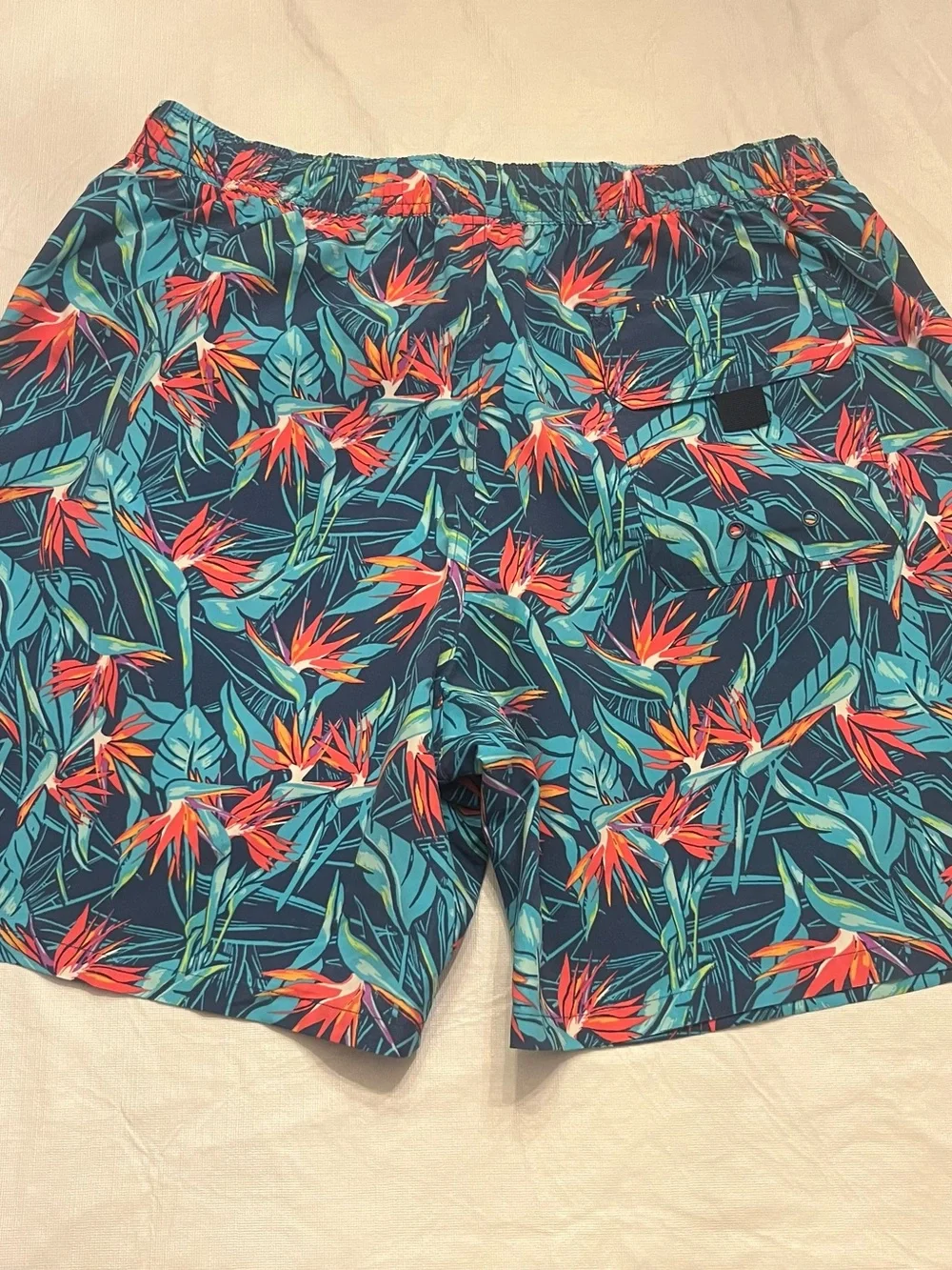 Vineyard Vines Men's Navy Swim Trunks with Teal & Coral Floral Print